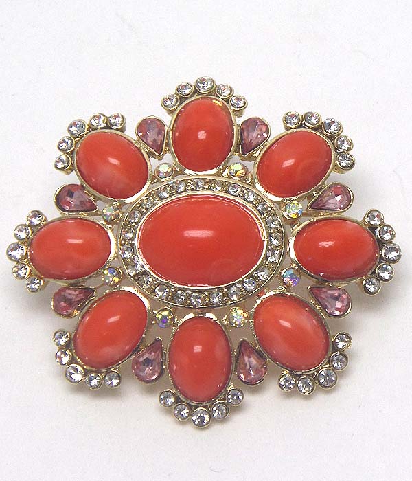 Luxury crystal and stone flower brooch