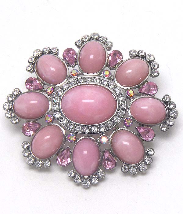 Luxury crystal and stone flower brooch