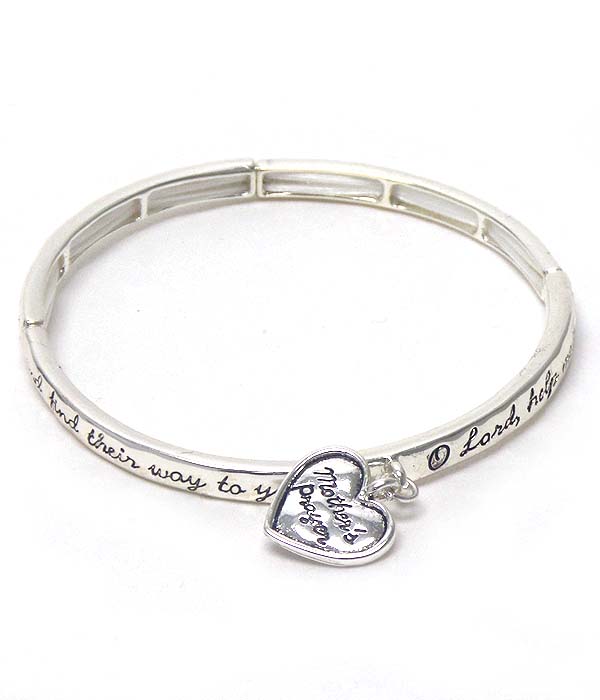 Heart charm message stretch bracelet - mother prayer