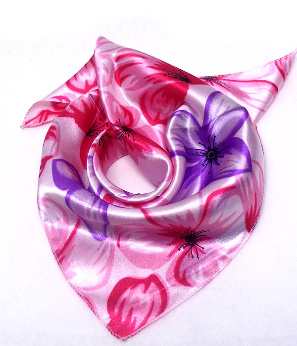 Petite size satin silk scarf - flower