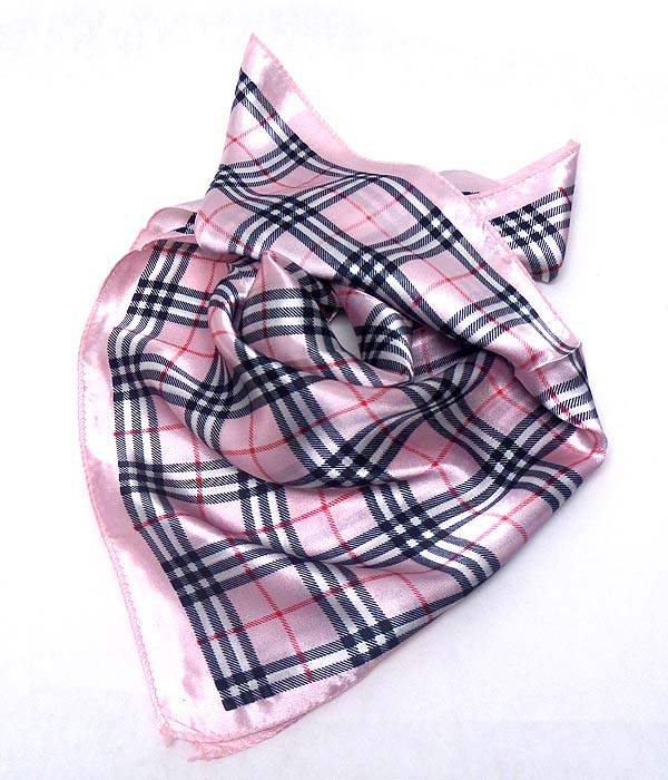Petite size satin silk scarf - plaid