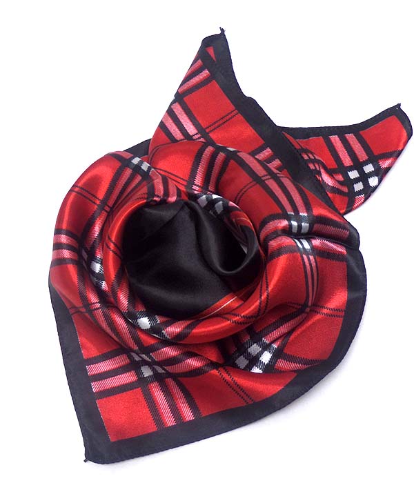 Petite size satin silk scarf - plaid