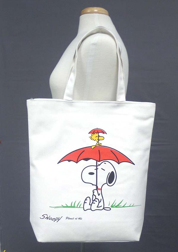 Zipper top canvas shoulder bag - cartoon character