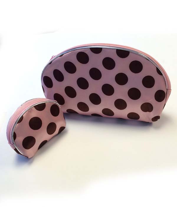 Zipper top and polka dot cosmetic pouch