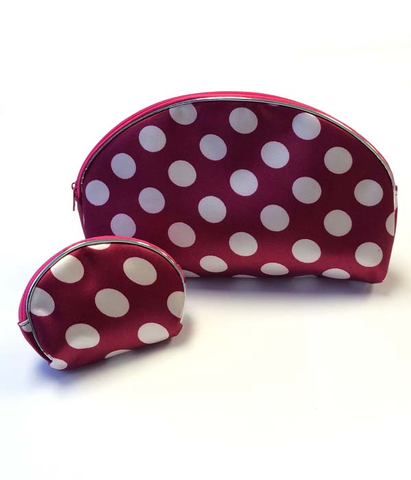 Zipper top and polka dot cosmetic pouch