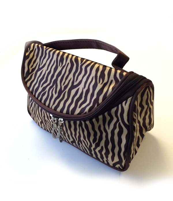 Zebra print and inner divider compound cosmetic pouch