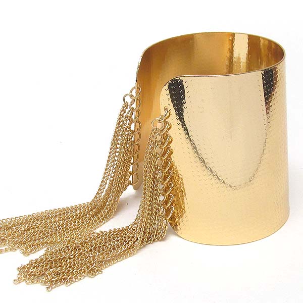 Plain metal and multi chain tassel wide bangle bracelet