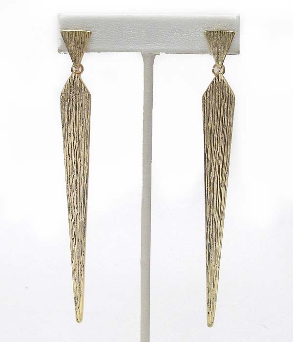Textured long metal flat spike drop earring