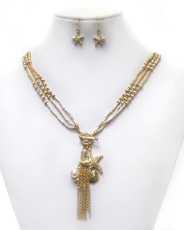 Three layer seedbeads sealife charm necklace set