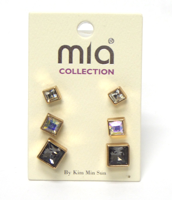 Crystal cube earring 3 pair earring set