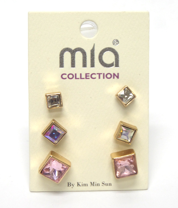 Crystal cube earring 3 pair earring set
