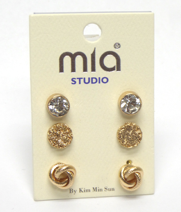 Mixed shape 3 pair stud earring set