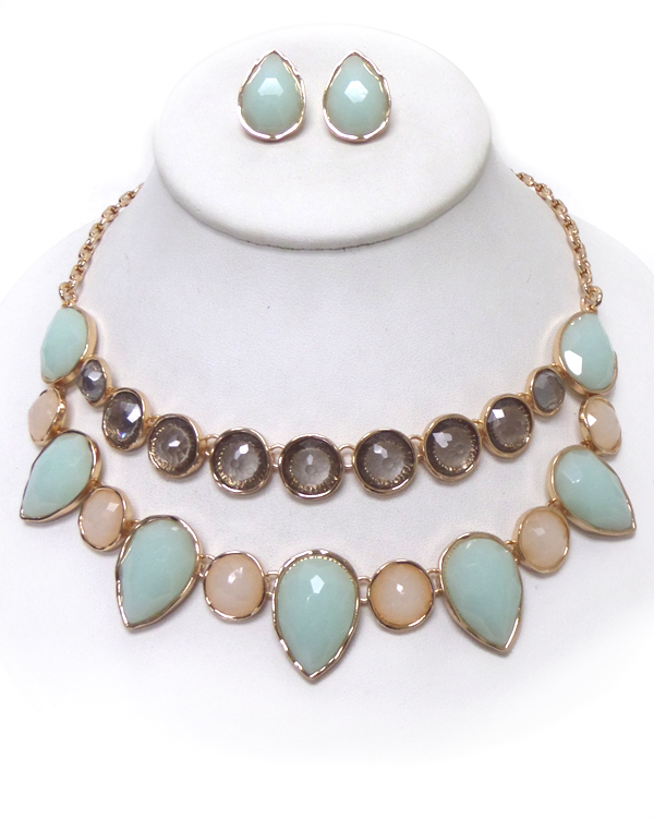 Two layer stonemulti shape  drop necklace set