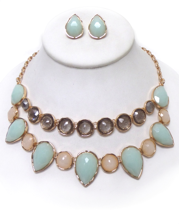 TWO LAYER STONEMULTI SHAPE  DROP NECKLACE SET