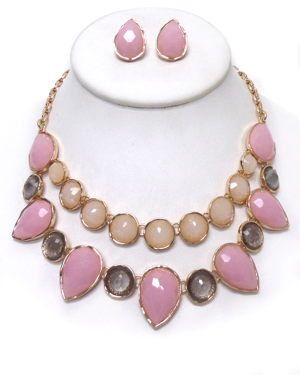 TWO LAYER STONEMULTI SHAPE  DROP NECKLACE SET