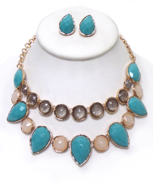 TWO LAYER STONEMULTI SHAPE  DROP NECKLACE SET