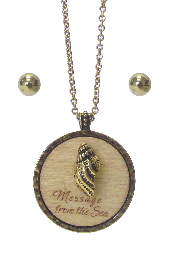 SEALIFE THEME WOOD PENDANT NECKLACE SET - TURBO