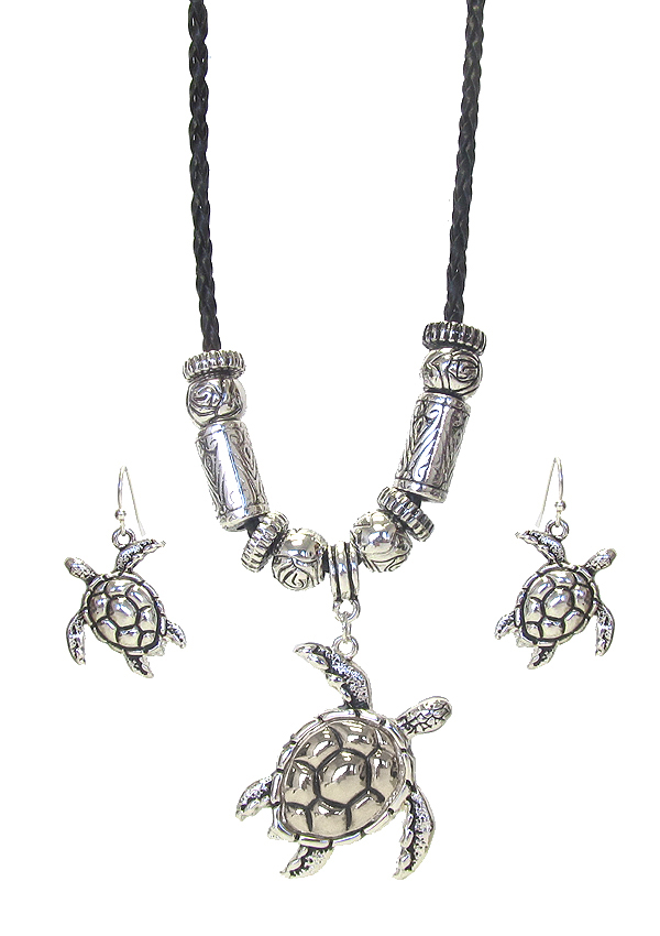 DESIGNER TEXTURED SEALIFE THEME NECKLACE SET - TURTLE