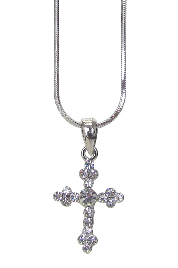 MADE IN KOREA WHITEGOLD PLATING CRYSTAL CROSS PENDANT NECKLACE