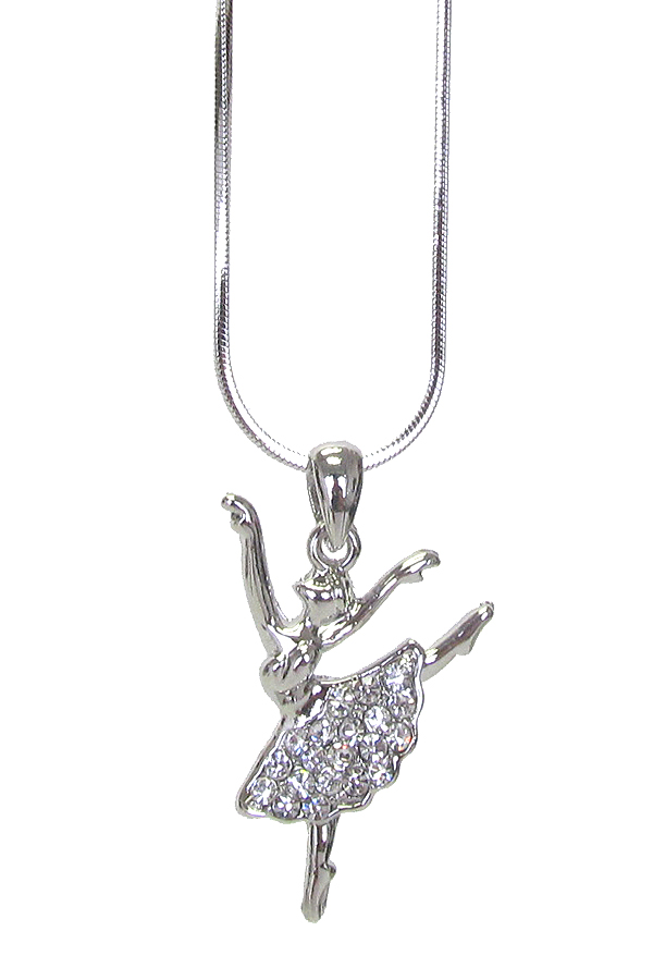 WHITEGOLD PLATING CRYSTAL BALLERINA PENDANT NECKLACE