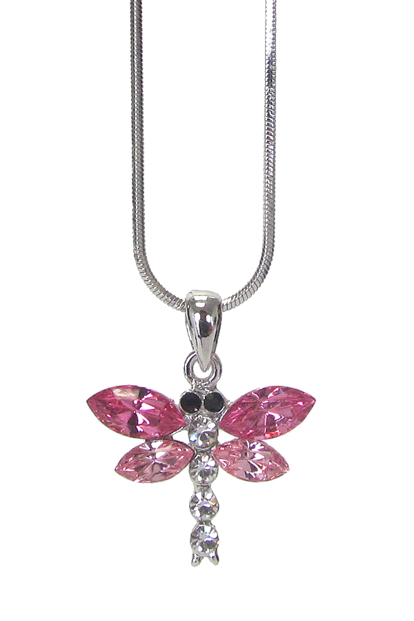 WHITEGOLD PLATING CRYSTAL DRAGONFLY PENDANT NECKLACE