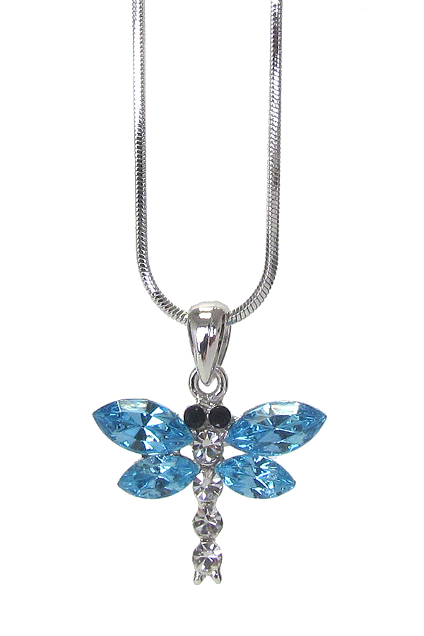 WHITEGOLD PLATING CRYSTAL DRAGONFLY PENDANT NECKLACE