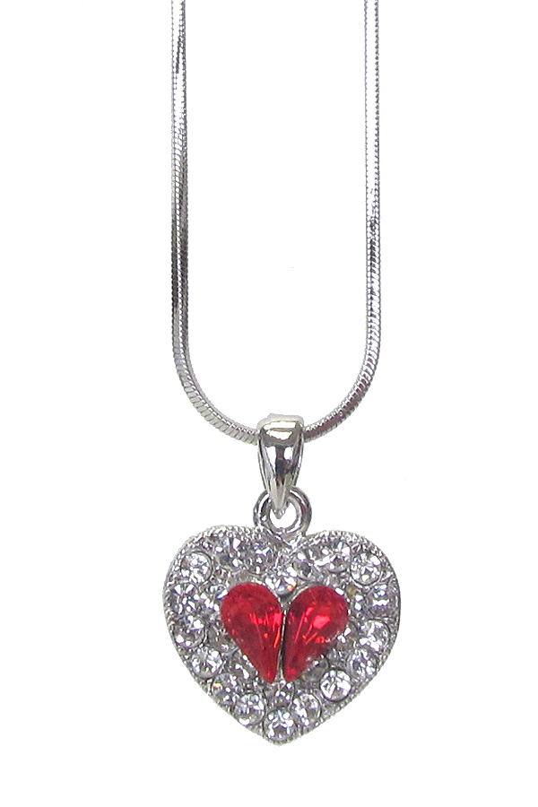 WHITEGOLD PLATING CRYSTAL HEART PENDANT NECKLACE