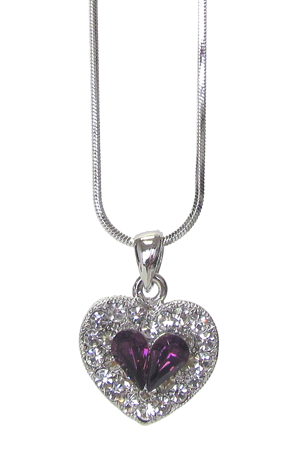 MADE IN KOREA WHITEGOLD PLATING CRYSTAL HEART PENDANT NECKLACE