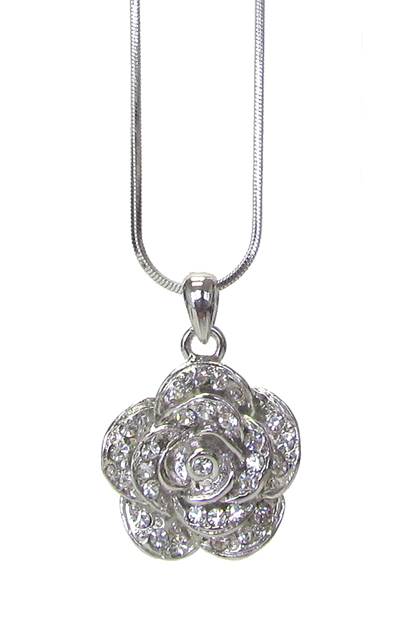 Made in korea whitegold plating crystal rose pendant necklace
