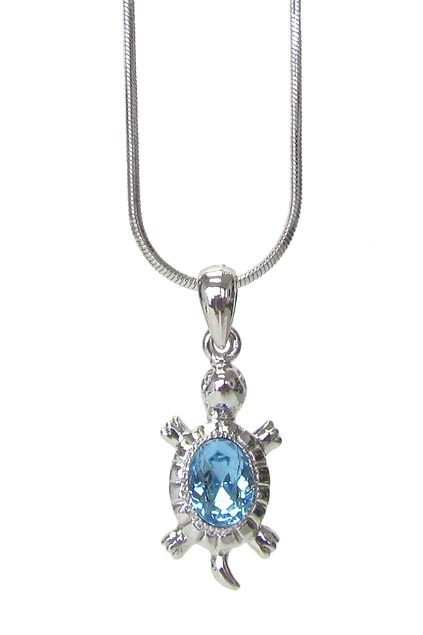 WHITEGOLD PLATING CRYSTAL TURTLE PENDANT NECKLACE