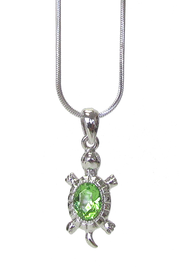 WHITEGOLD PLATING CRYSTAL TURTLE PENDANT NECKLACE