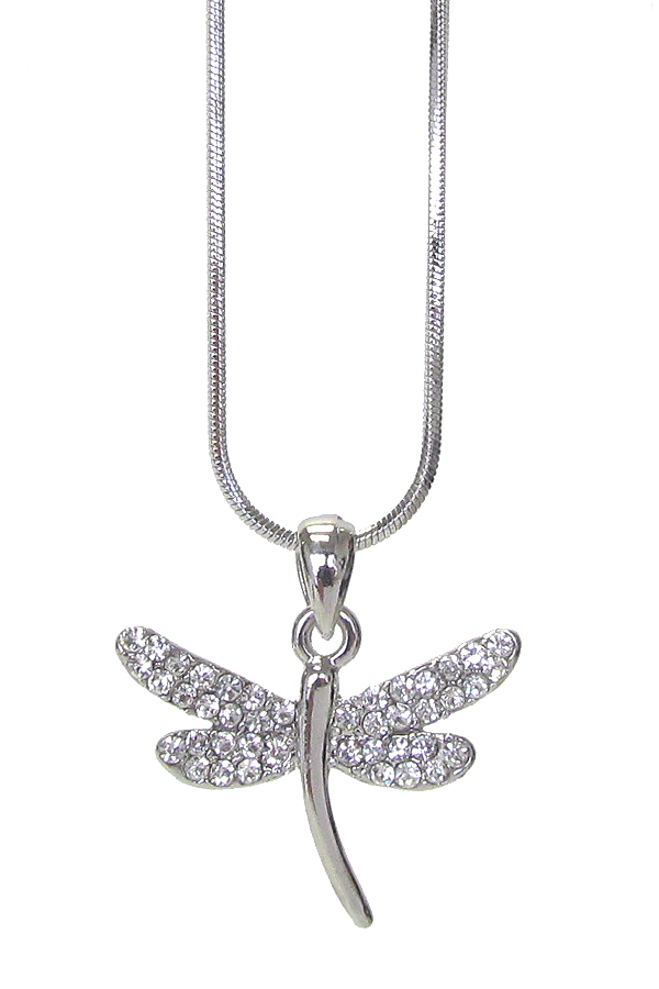 WHITEGOLD PLATING CRYSTAL DRAGONFLY PENDANT NECKLACE