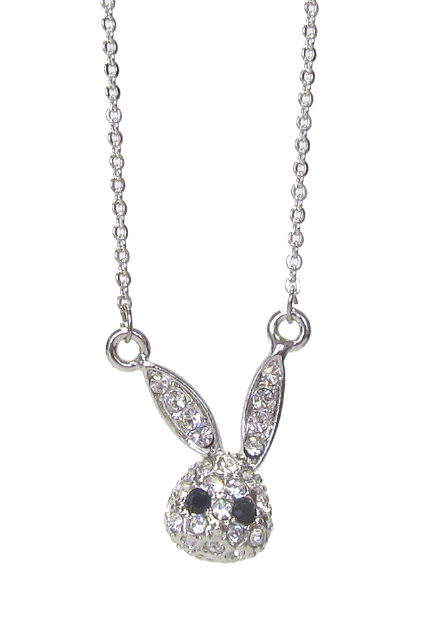 WHITEGOLD PLATING CRYSTAL BUNNY PENDANT NECKLACE