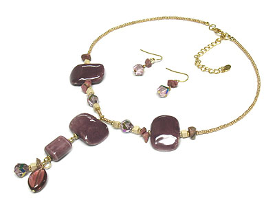 Figurine and wood drop seed bead necklace and earring set