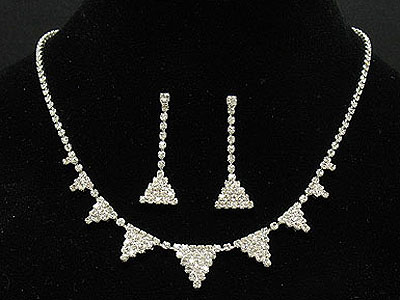 Rhinestone inverted triangle necklace and earring set