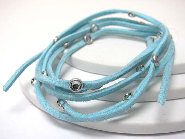 MULTI SUEDE CORD AND CRYSTAL ACCENT BRACELET