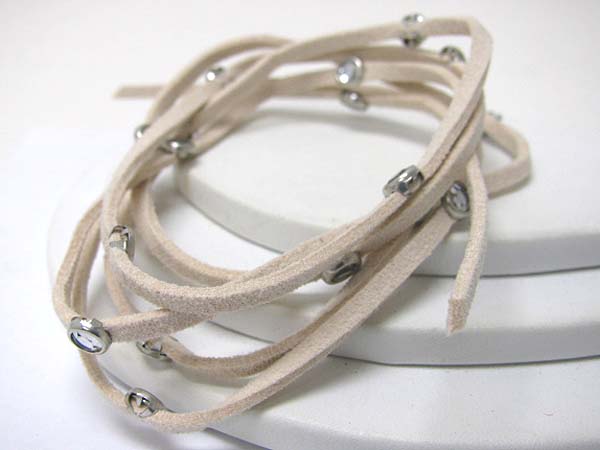 Multi suede cord and crystal accent bracelet