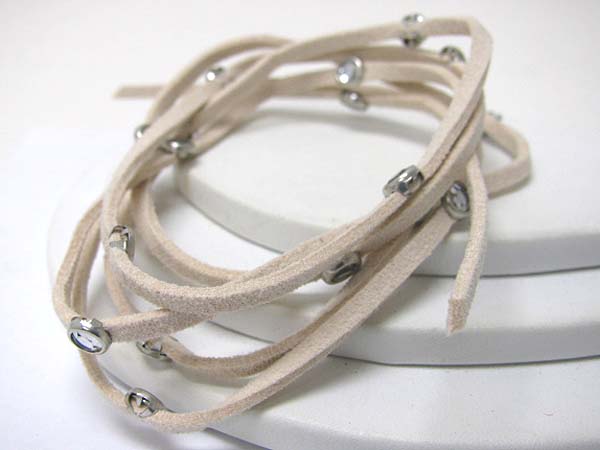 MULTI SUEDE CORD AND CRYSTAL ACCENT BRACELET