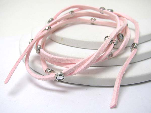 Multi suede cord and crystal accent bracelet