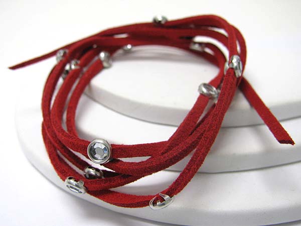 MULTI SUEDE CORD AND CRYSTAL ACCENT BRACELET