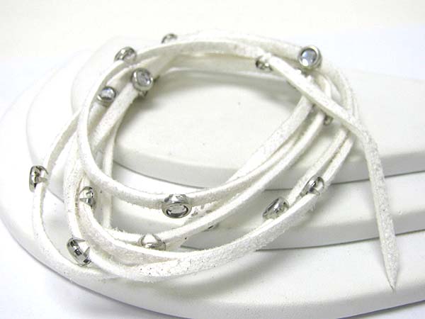 MULTI SUEDE CORD AND CRYSTAL ACCENT BRACELET