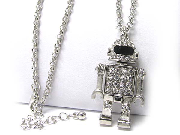 Crystal deco robot puppet long chain necklace