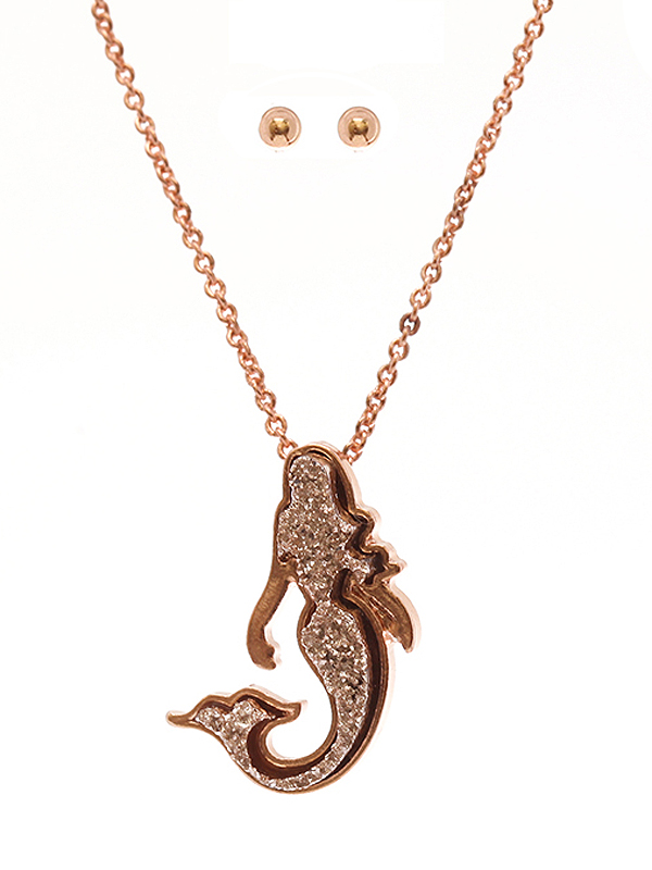 Druzy pendant necklace set - mermaid