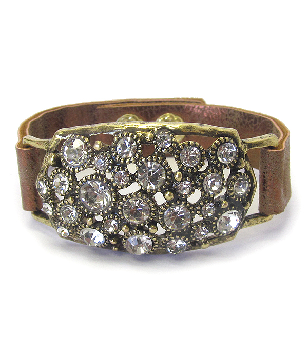 Crystal pendant leatherette band bracelet