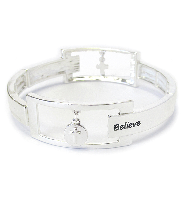 RELIGIOUS INSPIRATION DANGLE CHARM STRETCH BRACELET - BELIEVE