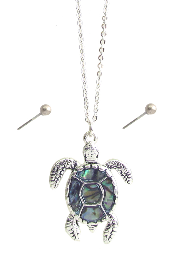 ABALONE TURTLE PENDANT NECKLACE SET