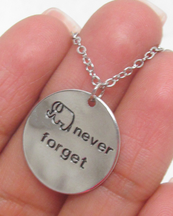 Never forget round pendant necklace