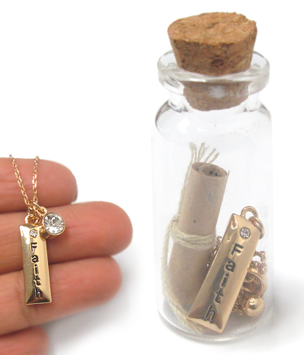 Religious inspiration faith necklace and message in glass bottle