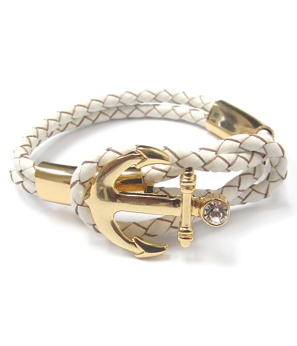 BRAIDED LEATHERETTE ANCHOR BRACELET 