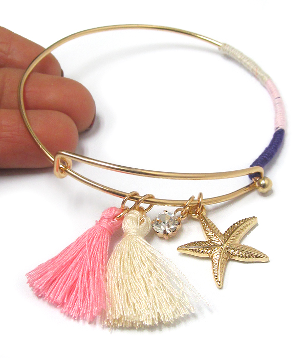 Sealife and pom wire bangle bracelet - starfish